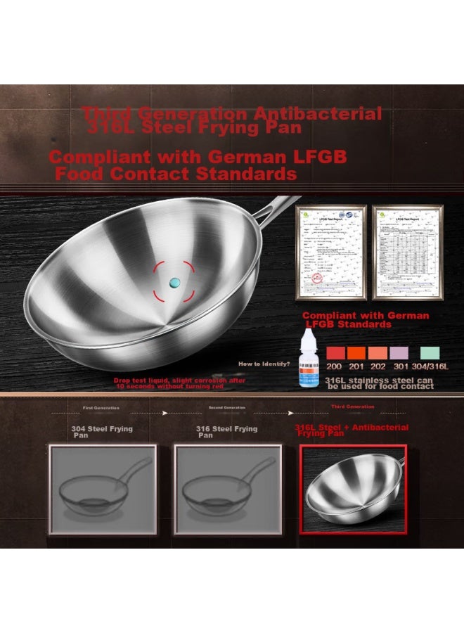 SSGP San Si Gang Stainless Steel Wok, 316l Uncoated Frying Pan, Round Bottom, Compatible With Gas Stove And Induction Cooker, Concave Surface, 30cm, 34784 - Image 1