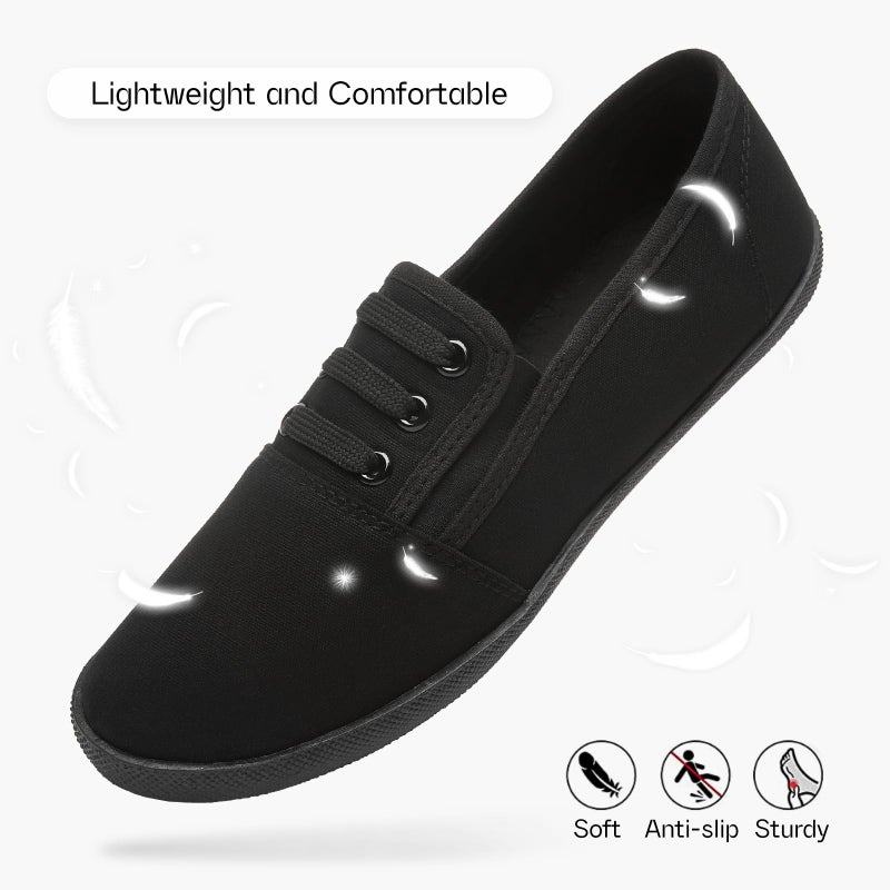 Shupua Women's Canvas Slip on Sneakers Casual Slip on Walking Shoes Womens Tennis Shoes Flat Dress Shoes Non Slip Work Shoes(Black Mno.us9) - Image 5