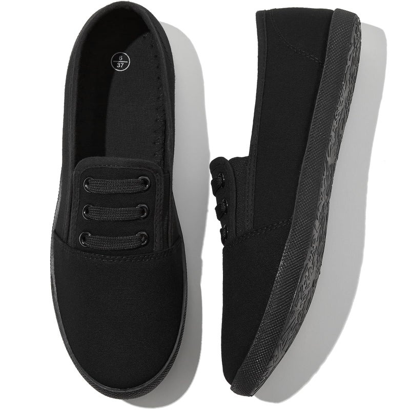 Shupua Women's Canvas Slip on Sneakers Casual Slip on Walking Shoes Womens Tennis Shoes Flat Dress Shoes Non Slip Work Shoes(Black Mno.us9) - Image 1