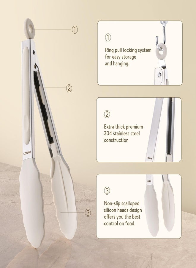 كاروت ملقط كاروت للطبخ، ملقط مطبخ مقاوم للحرارة مصنوع من الفولاذ المقاوم للصدأ مع أطراف سيليكون مانعة للخدش، مثالي لأواني الطهي غير اللاصقة، طقم ملقط شواء مكون من 3 قطع (7 بوصات + 9 بوصات + 12 بوصة). - Image 3
