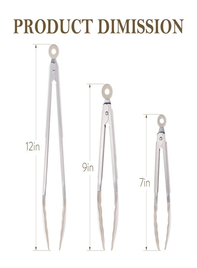 كاروت ملقط كاروت للطبخ، ملقط مطبخ مقاوم للحرارة مصنوع من الفولاذ المقاوم للصدأ مع أطراف سيليكون مانعة للخدش، مثالي لأواني الطهي غير اللاصقة، طقم ملقط شواء مكون من 3 قطع (7 بوصات + 9 بوصات + 12 بوصة). - Image 2