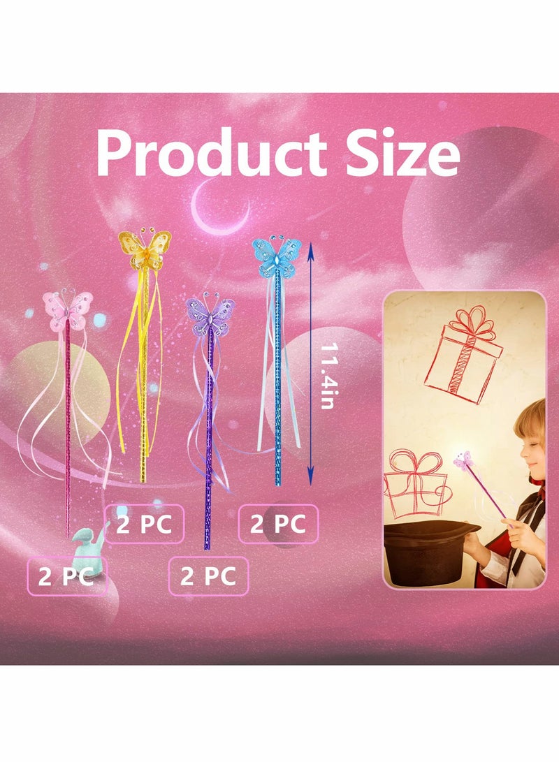 Excefore Butterfly Magic Fairy Wand Princess Glitter Wands With Ribbons For Girls Princess Costume Props Role Play Kids Magic Shows Cosplay Butterfly Party Favors Fairy Birthday Party Supplies 8 Pieces - Image 5