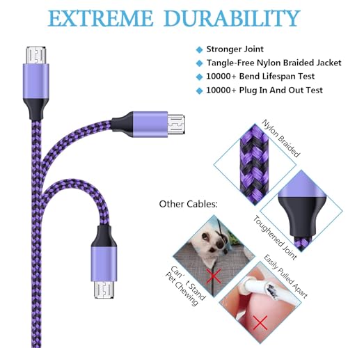 AILKIN Micro USB Cable, AILKIN 5-Pack 6ft High Speed Nylon Braided Android Charging Cables for Samsung Galaxy J8/J7/S7/S6/Edge/Note 5 4, PS4, Motorola, HTC, LG Android Tablets and More USB to Micro USB Cords - Image 2
