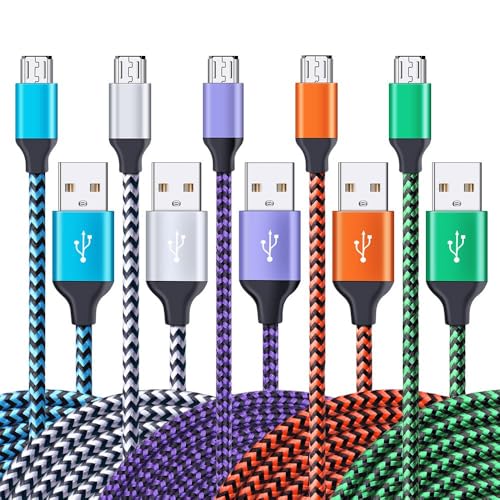 AILKIN Micro USB Cable, AILKIN 5-Pack 6ft High Speed Nylon Braided Android Charging Cables for Samsung Galaxy J8/J7/S7/S6/Edge/Note 5 4, PS4, Motorola, HTC, LG Android Tablets and More USB to Micro USB Cords - Image 1