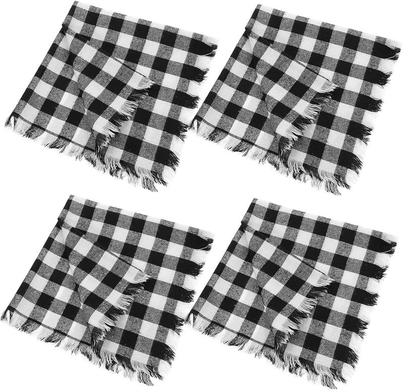 Black And White Buffalo Plaid Cotton Napkins 4pcs Washable For Wedding Party Holiday - Image 1