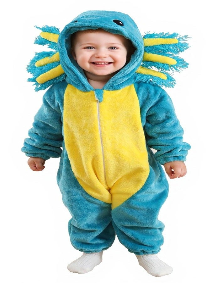 CuteOn Toddler Halloween Costume Onesie Cosplay Romper Christmas Infants Baby Costume Blue Axolotl 3-4 Years - Image 1