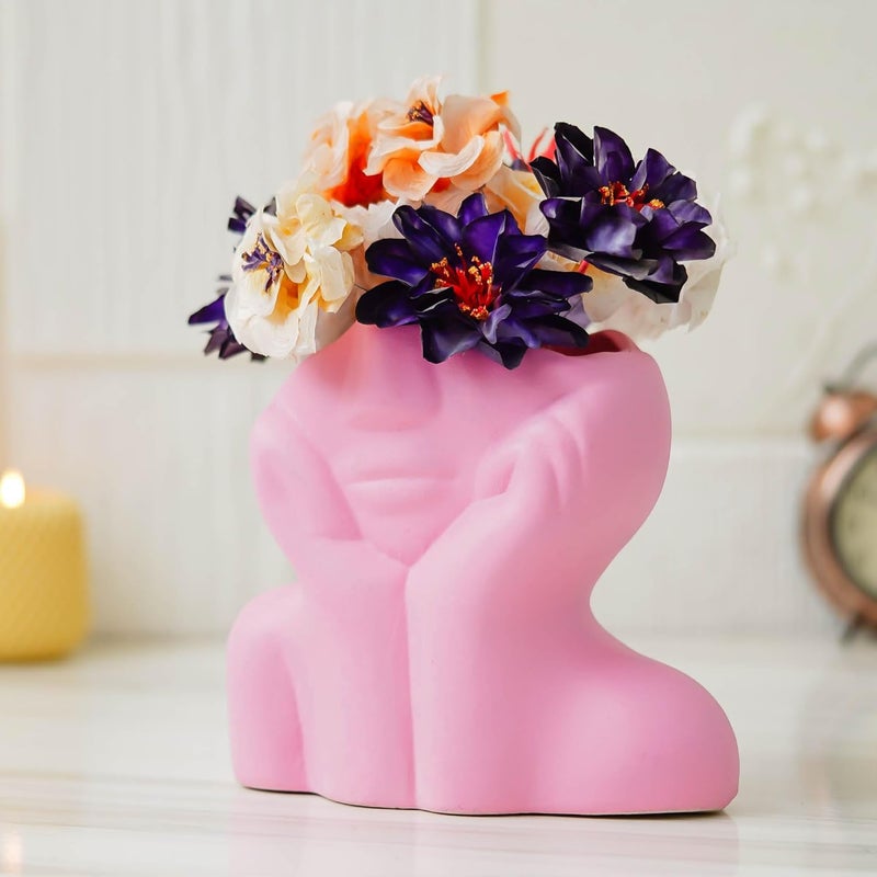 SOMUDEE Decorative Face Sculpture Vase Pink Ceramic Art Piece - Image 2
