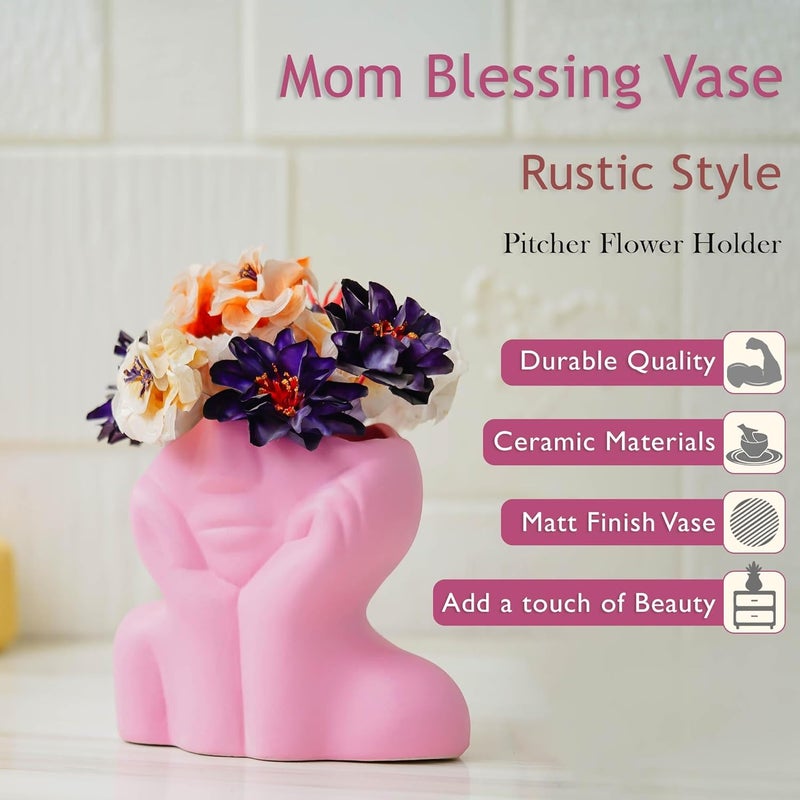 SOMUDEE Decorative Face Sculpture Vase Pink Ceramic Art Piece - Image 3