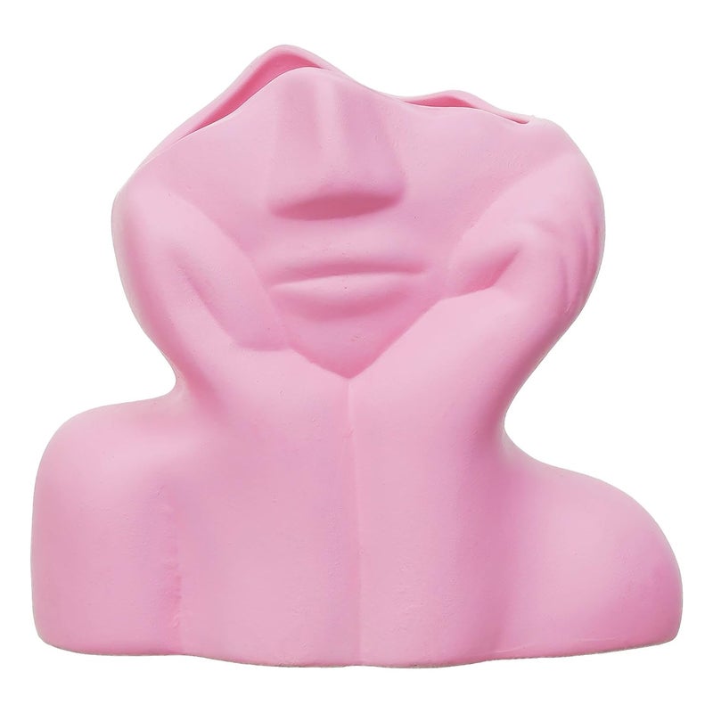 SOMUDEE Decorative Face Sculpture Vase Pink Ceramic Art Piece - Image 1