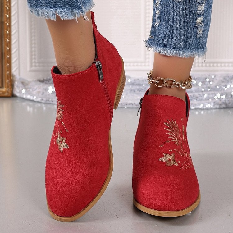 Printing Plus Size Style Chelsea Boots Square Heel Pointed Short Boots - Image 4