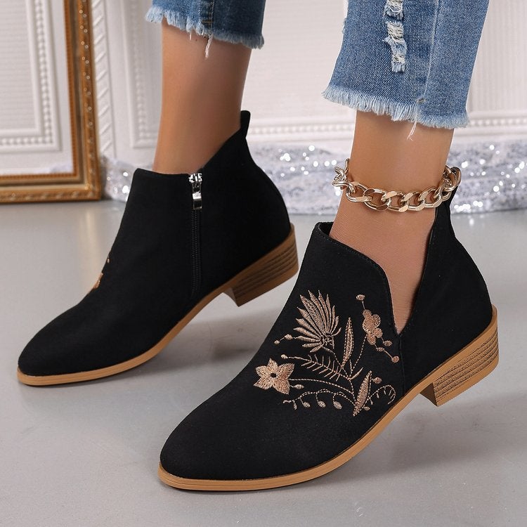 Printing Plus Size Style Chelsea Boots Square Heel Pointed Short Boots - Image 1