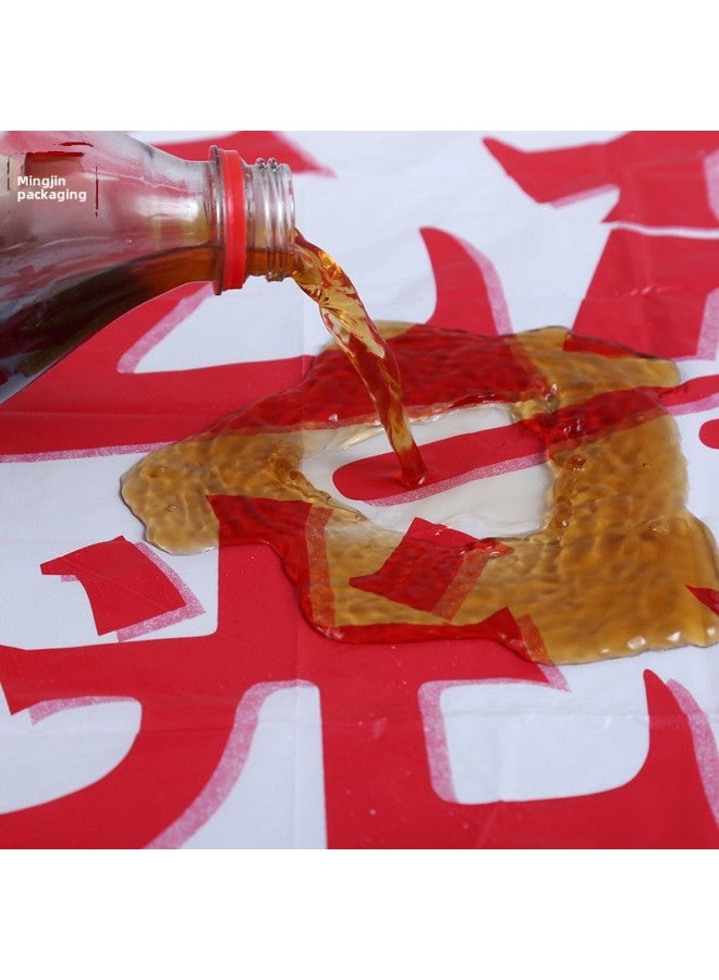 Disposable Tablecloth Printed Logo Degradable Pe Plastic Oil-proof Dirt-proof Barbecue Hot Pot Takeaway Rectangular Placemat-Color:100*100*3 Silk Thick Tablecloth; Independent Packaging