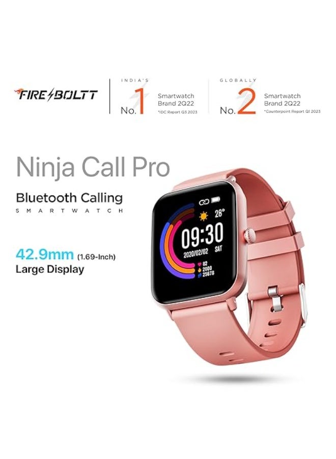 Fire-Boltt Ninja Call Pro Bluetooth Calling Smart Watch, 1.69″ HD Display, Dual Chip,AI Voice Assistant, 120+ Sports Modes, SpO2 & Heart Rate Monitor, Fitness Tracker Smartwatch for Men & Women - Pink - Image 2