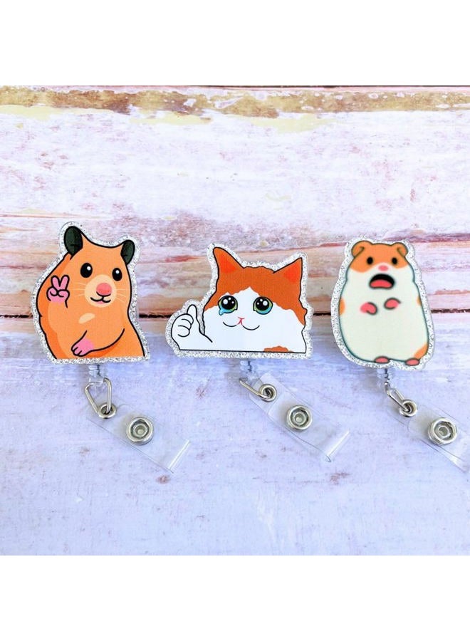 YJ PREMIUMS 3PC Meme Animals Badge Reels Cute Funny Meme Hamster Crying Cat Cartoon Retractable ID Clip Holder Nurse Accessories Decorative Office Supplies Gifts for RN Healthcare Workers Medical Assistant - Image 3