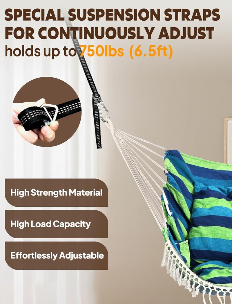 Chihee Hanging Seats Hanging Chair Hammock 2 Pillows Included, Strong Straps and Hooks for Easy Hanging Soft Cotton Side Pocket Tassel Chair Set Comfort - Image 5