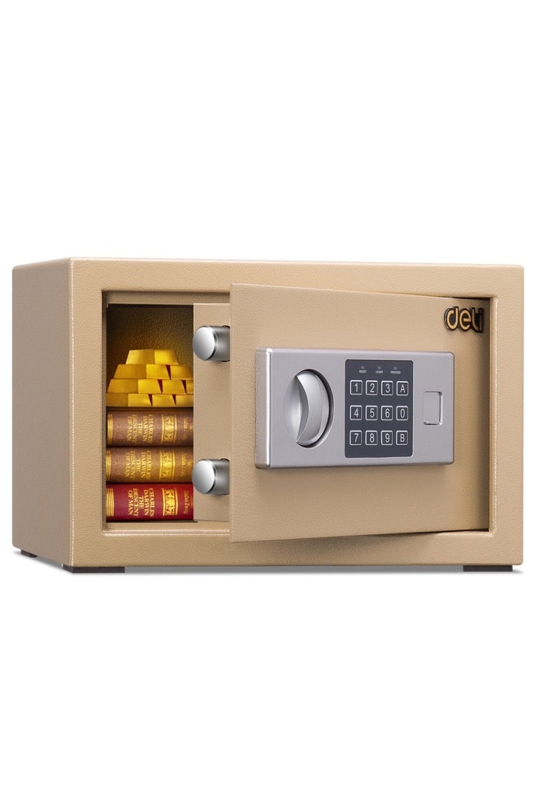 Deli Home Office Hotel Mini Electronic Security Lock Box Wall Cabinet Safety Box - Gold - Image 1