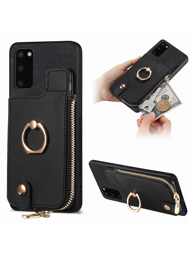 S-TOP Case For Samsung Galaxy S20 Cross Leather Ring Vertical Zipper Wallet Back Phone Case - Image 1