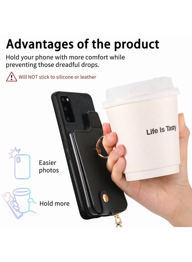 S-TOP Case For Samsung Galaxy S20 Cross Leather Ring Vertical Zipper Wallet Back Phone Case - Image 5