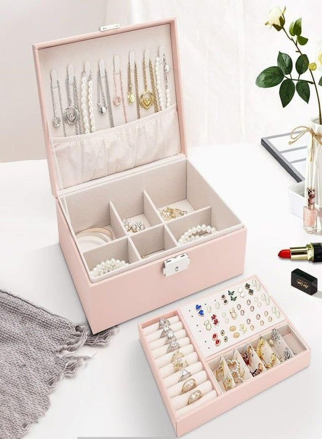 COZIESS مجموعة COZIESS المكونة من قطعة واحدة، منظمات مجوهرات مع صناديق تخزين من طبقتين، علبة تخزين من الجلد الصناعي للخواتم والأقراط والقلائد، منظم مجوهرات للنساء للسفر. - Image 5