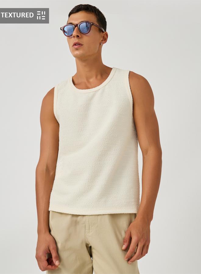 Styli Limited Textured Crew Neck Regular Fit Tank T-Shirt - Image 1