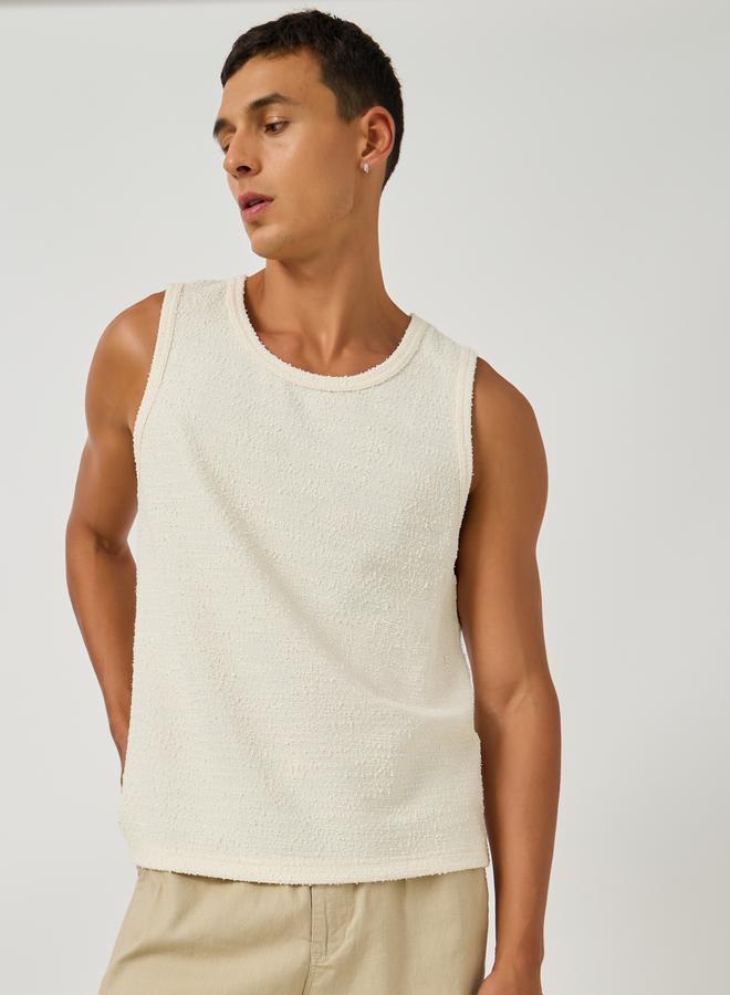 Styli Limited Textured Crew Neck Regular Fit Tank T-Shirt - Image 3