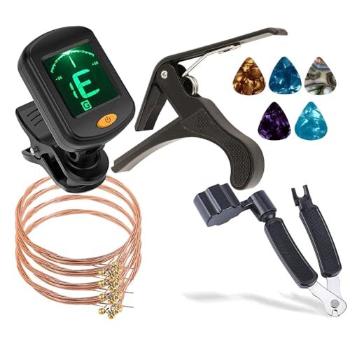 IMAGINEA Electric Guitar Accessories Kit with Strings Changing Full Set Tool Kit, Capo, Tuner, Winder Guitar Including for Acoustic Guitar for Guitar Players Beginners (5 Picks) - Image 1