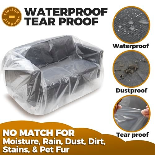 Storage Standard أغطية أثاث بلاستيكية للنقل - غطاء loveseat ثقيل الوزن لكرسي الحب، مقعد وأغراض كبيرة، أكياس شفافة للتجديد، لف أو تخزين - حجم الكيس الكبير المفتوح 68 x 42 x 62 بوصة - Image 4