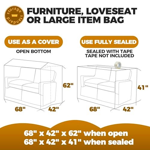 Storage Standard أغطية أثاث بلاستيكية للنقل - غطاء loveseat ثقيل الوزن لكرسي الحب، مقعد وأغراض كبيرة، أكياس شفافة للتجديد، لف أو تخزين - حجم الكيس الكبير المفتوح 68 x 42 x 62 بوصة - Image 5