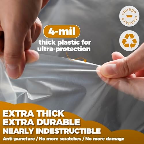 Storage Standard أغطية أثاث بلاستيكية للنقل - غطاء loveseat ثقيل الوزن لكرسي الحب، مقعد وأغراض كبيرة، أكياس شفافة للتجديد، لف أو تخزين - حجم الكيس الكبير المفتوح 68 x 42 x 62 بوصة - Image 3