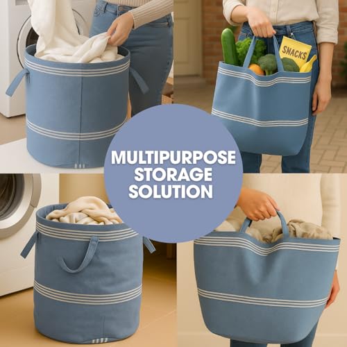 Värde Laundry Bag with Handle Pack of 1 | Foldable Clothes Laundry Bag | Also Works as Carry Bag | Lightweight & Durable | Perfect for College, Travel, and Daily Use | Handloom Rock Blue - Image 2