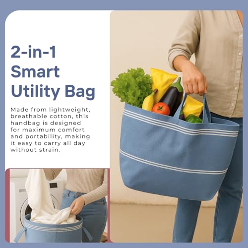 Värde Laundry Bag with Handle Pack of 1 | Foldable Clothes Laundry Bag | Also Works as Carry Bag | Lightweight & Durable | Perfect for College, Travel, and Daily Use | Handloom Rock Blue - Image 3