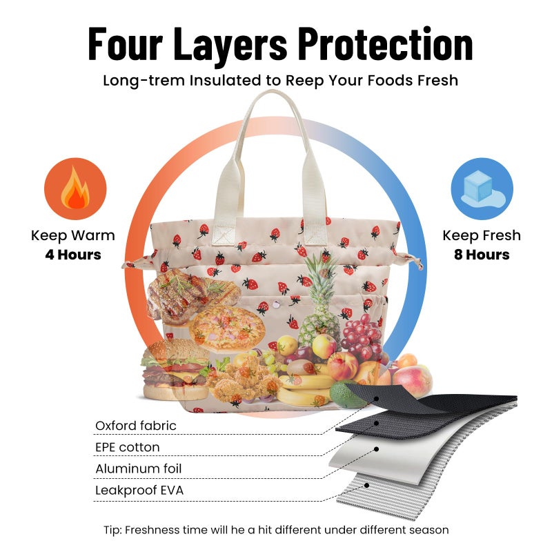 MEXS Lunch Bag for Women Reusable Drawstring Insulated Lunch Box Stain-Resistant Large Cinch Closure Lunch Bags for Work Office - Image 4