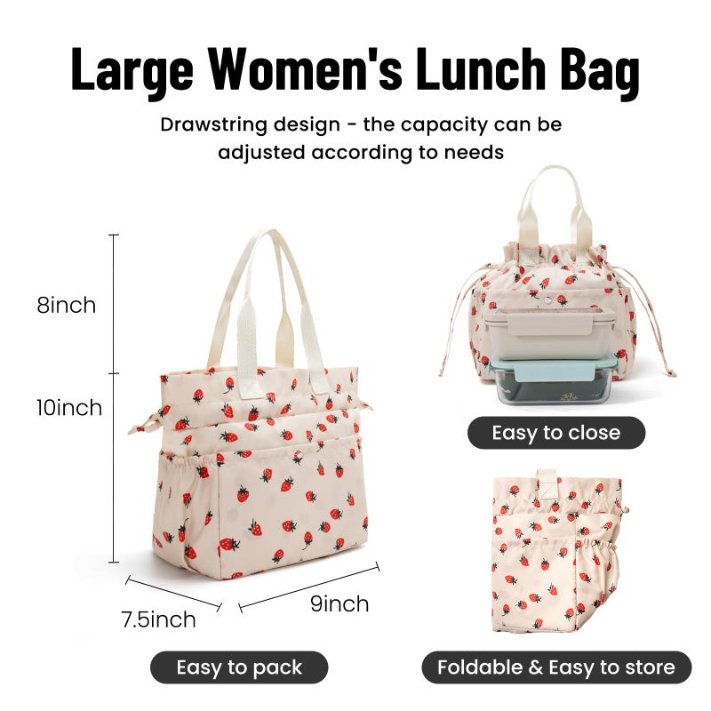 MEXS Lunch Bag for Women Reusable Drawstring Insulated Lunch Box Stain-Resistant Large Cinch Closure Lunch Bags for Work Office - Image 2