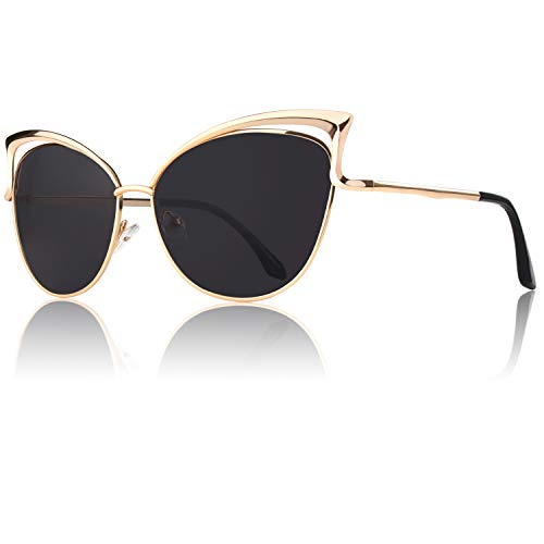 GQUEEN Women's Oversized Polarized Metal Frame Mirrored Cat Eye Sunglasses MT3 - Image 1