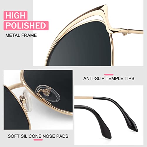 GQUEEN Women's Oversized Polarized Metal Frame Mirrored Cat Eye Sunglasses MT3 - Image 3