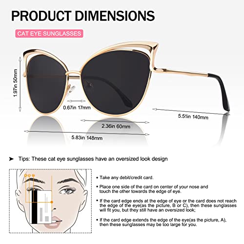 GQUEEN Women's Oversized Polarized Metal Frame Mirrored Cat Eye Sunglasses MT3 - Image 5