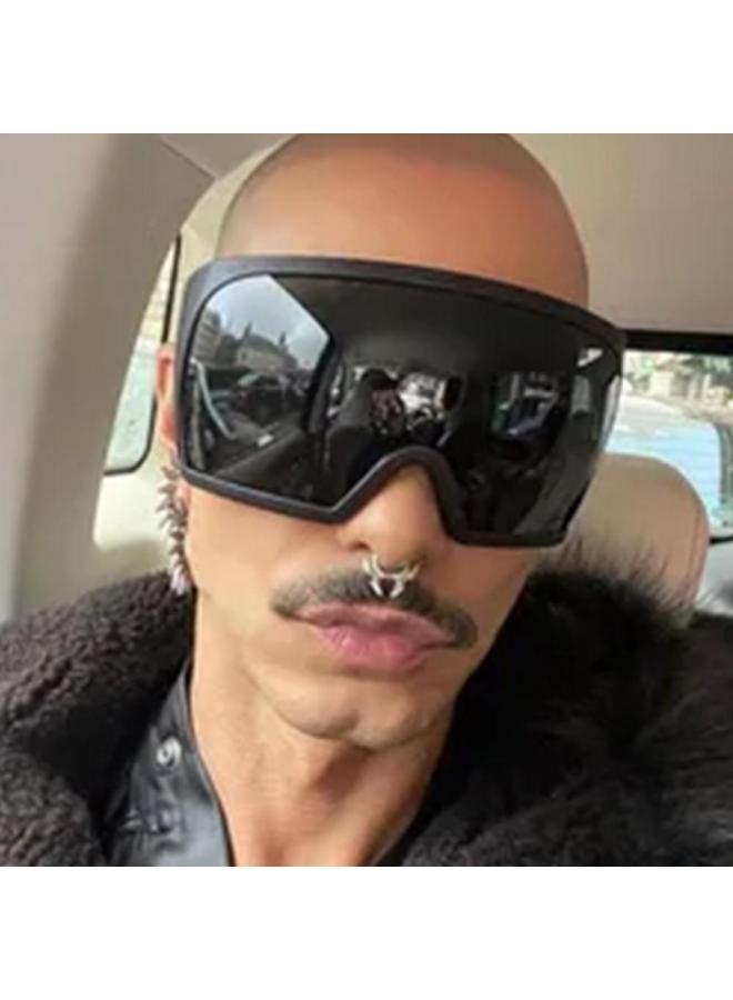 Oversize Fashion Y2k Wrap Around Sunglasses For Men Women Big Frame Black Shades Luxury Brand Design Punk Sun Glasses One Piece-Color:Black-Mirrored Red - Image 2