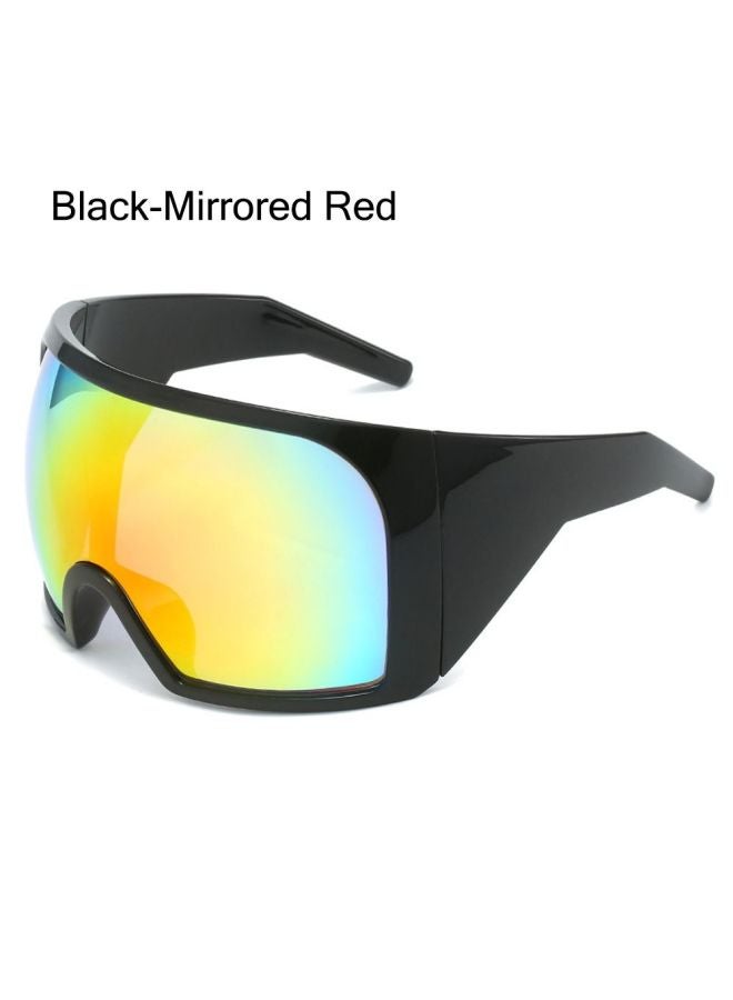 Oversize Fashion Y2k Wrap Around Sunglasses For Men Women Big Frame Black Shades Luxury Brand Design Punk Sun Glasses One Piece-Color:Black-Mirrored Red - Image 1