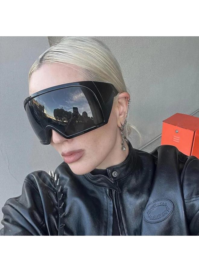Oversize Fashion Y2k Wrap Around Sunglasses For Men Women Big Frame Black Shades Luxury Brand Design Punk Sun Glasses One Piece-Color:Black-Mirrored Red - Image 4