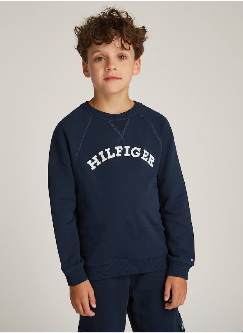 TOMMY HILFIGER Kids' Monotype Logo Sweatshirt - Cotton, Blue  - Image 2