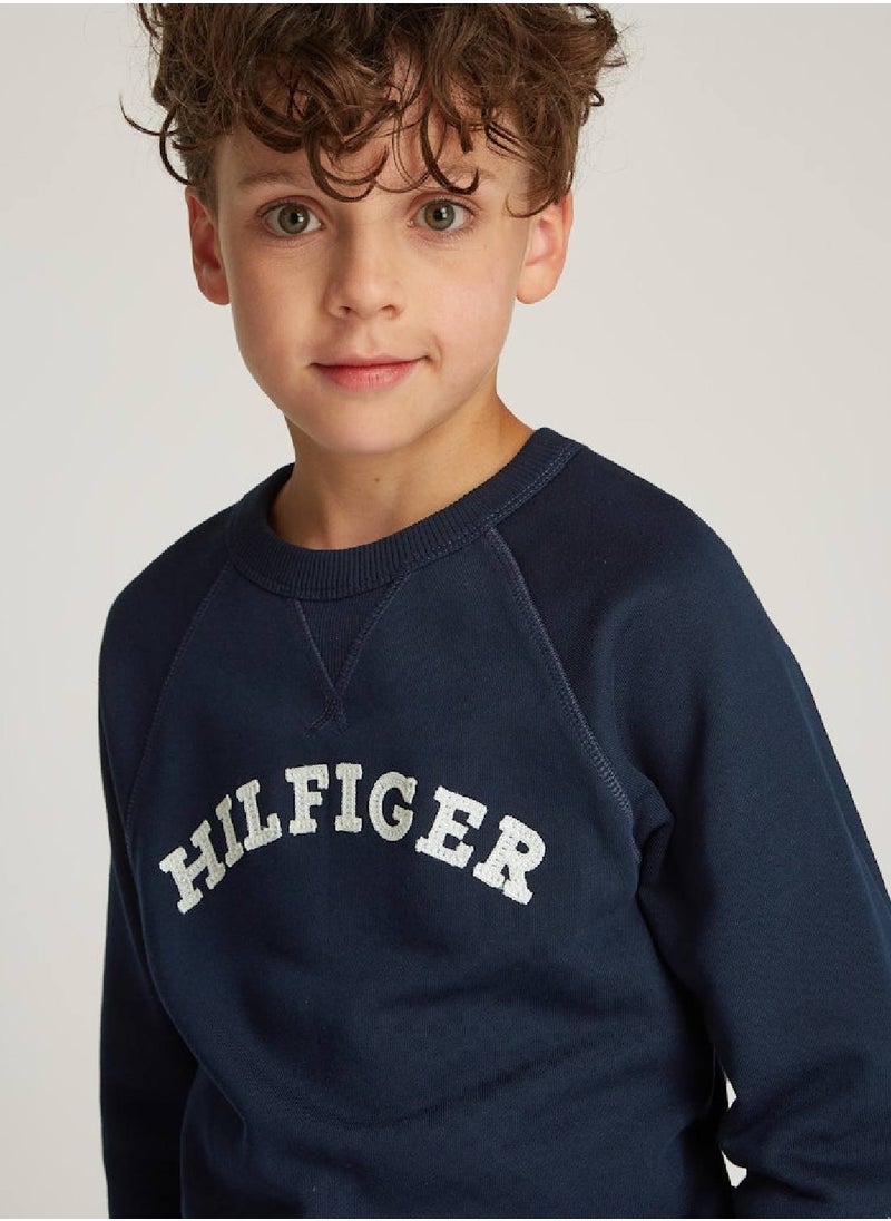 TOMMY HILFIGER Kids' Monotype Logo Sweatshirt - Cotton, Blue  - Image 5