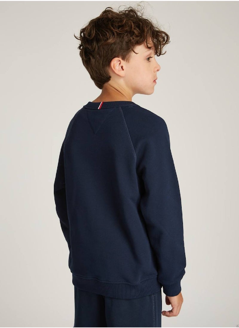 TOMMY HILFIGER Kids' Monotype Logo Sweatshirt - Cotton, Blue  - Image 4