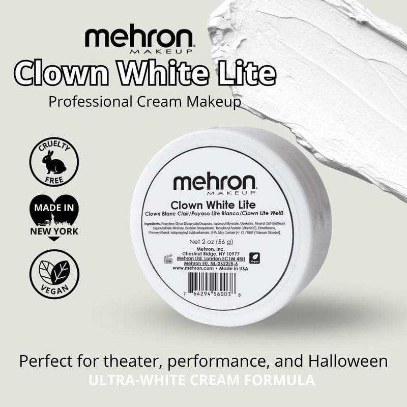 Mehron Makeup Clown White Lite - Professional White Cream Face Paint for Clowns, Mimes, Cosplay, and Halloween - 2 oz (56g) - Image 2