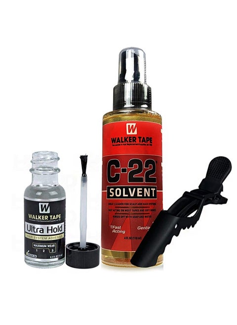 Super Style Hair System Adhesive 15ml & 118ml C22 Citrus Wig Gel Remover with Brush and Clips for Wig Systems Long Lasting Invisible Waterproof
