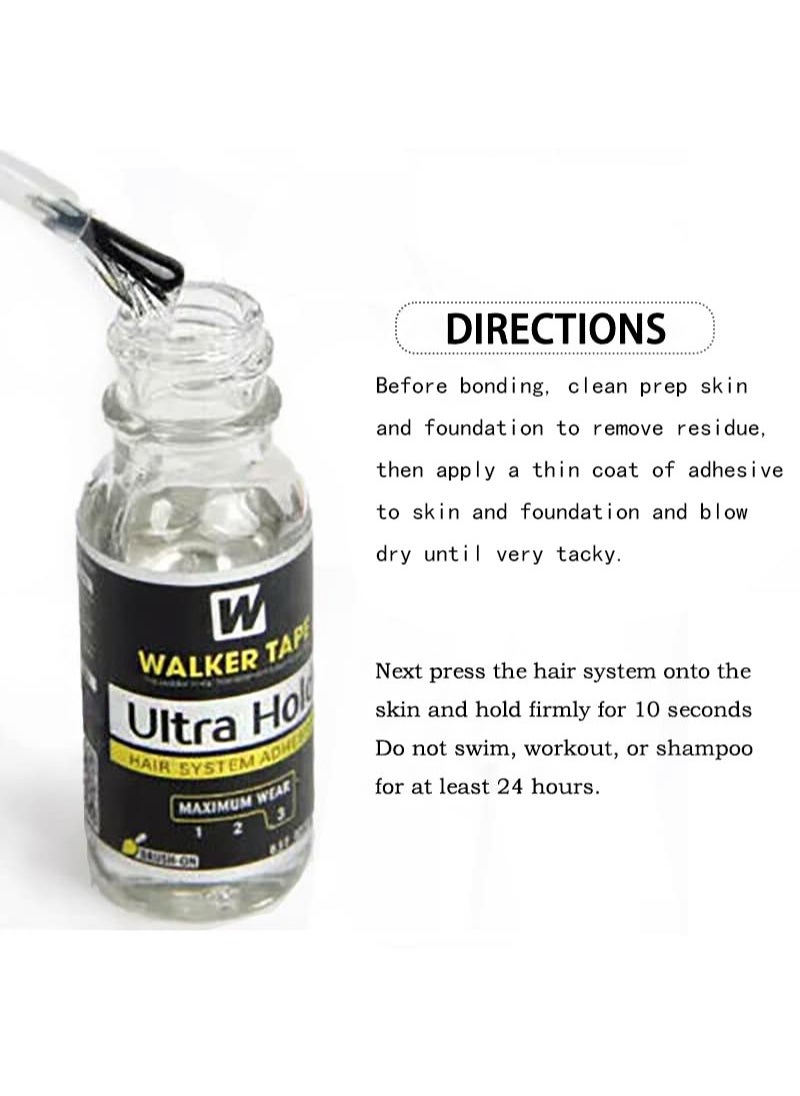 Super Style Hair System Adhesive 15ml & 118ml C22 Citrus Wig Gel Remover with Brush and Clips for Wig Systems Long Lasting Invisible Waterproof