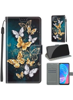 HuHa Case Cover Voltage Coloured Drawing Magnetic Clasp Horizontal Flip PU Leather Case with Holder & Card Slots For OPPO A72 5G / A73 5G / A53 5G C20 Gold Silver Flying Butterflies 