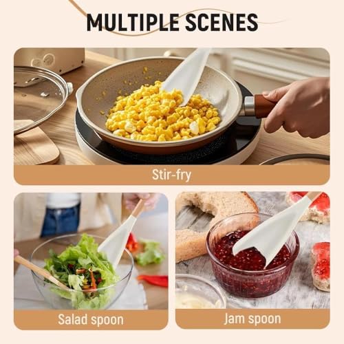 NOVMPAQ Cedar and Ash Spoonula,Multifunction Spatula Cooking Spoon,Non stick Flat Serving Spoons, Heat Resistant Kitchen Cucharras for Mixing, Stiring, Scooping, Scraping, Basting (2 Black) - Image 2