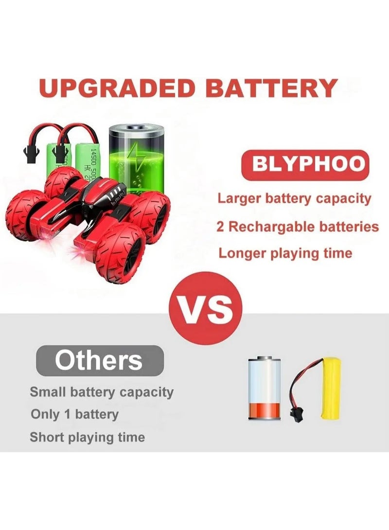 BLYPHOO RC Spiderman Stunt Car | Remote Control Car for Kids | Marvel Avengers Toys |4WD Trucks RC Car Toys - 360° Flips Double Sided Rotating RC Crawler Vehicle Toys - 2.4Ghz Off Road for Kids –Birthday Gift for Boys Girls (RED) - Image 4