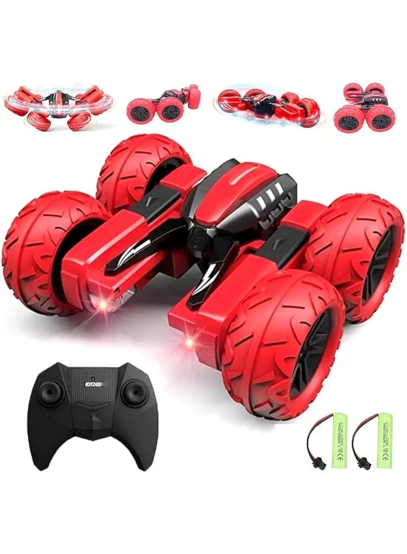 BLYPHOO RC Spiderman Stunt Car | Remote Control Car for Kids | Marvel Avengers Toys |4WD Trucks RC Car Toys - 360° Flips Double Sided Rotating RC Crawler Vehicle Toys - 2.4Ghz Off Road for Kids –Birthday Gift for Boys Girls (RED) - Image 1