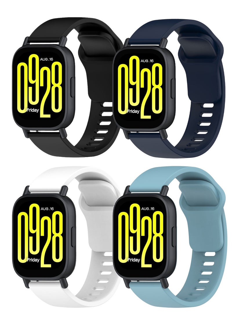 حَبْل تِك 4 قطع سيليكون حزام متوافق مع Redmi Watch 5 Active / Redmi Watch 5 Lite (أسود + أزرق + أزرق فاتح + أبيض) - Image 1